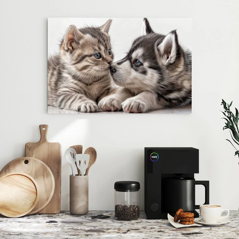 Metall Magnettafel - Husky und Kätzchen