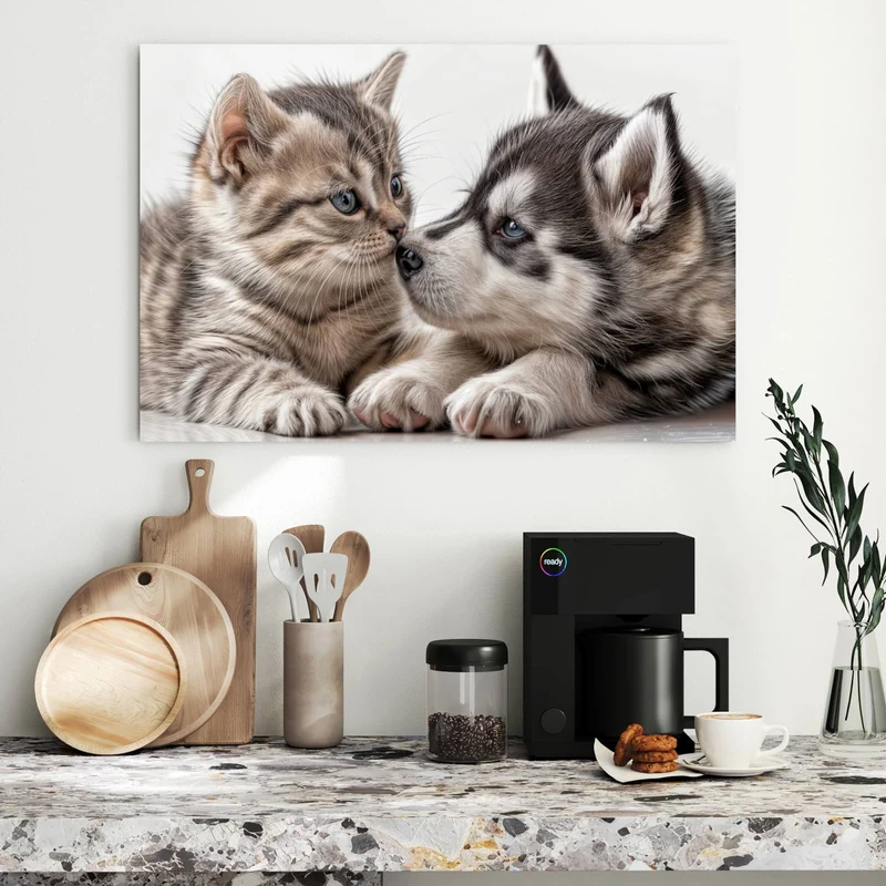 Metall Magnettafel - Husky und Kätzchen