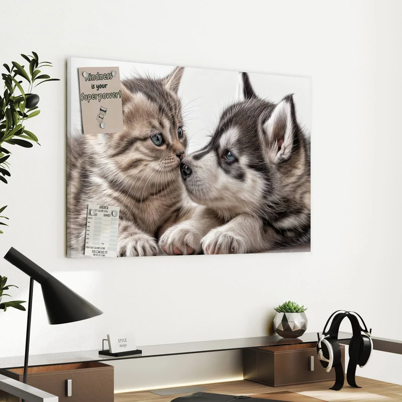Metall Magnettafel - Husky und Kätzchen