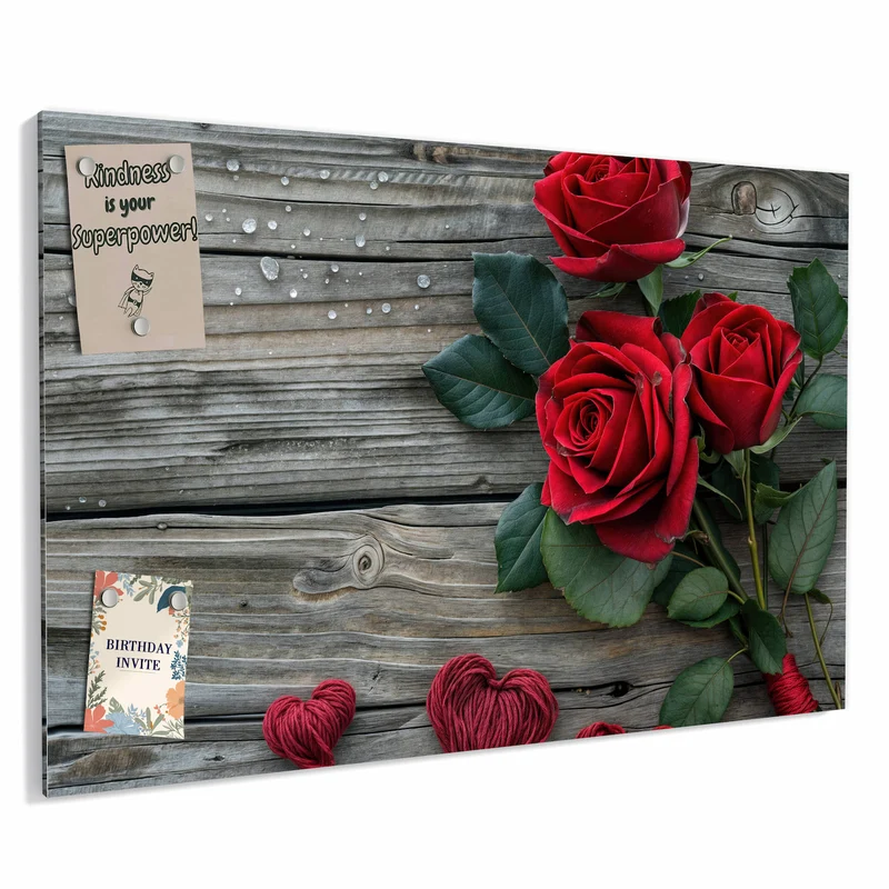 Metall Magnettafel - Drei Rosen mit Herzen