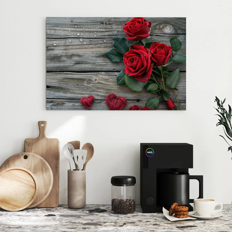 Metall Magnettafel - Drei Rosen mit Herzen
