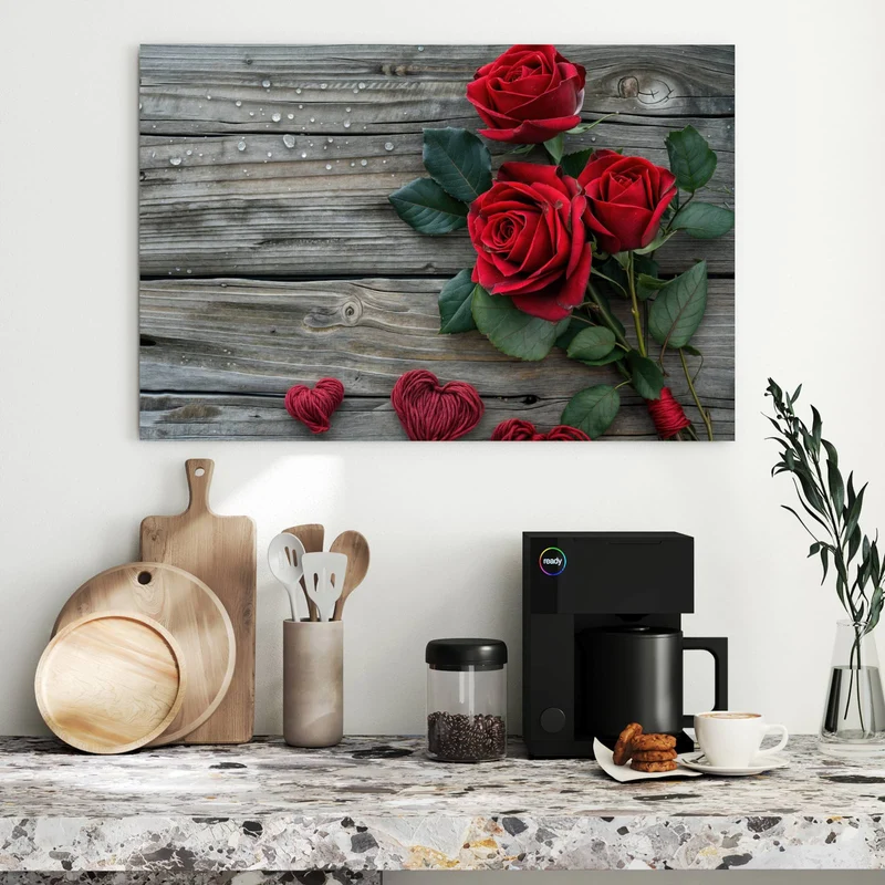 Metall Magnettafel - Drei Rosen mit Herzen