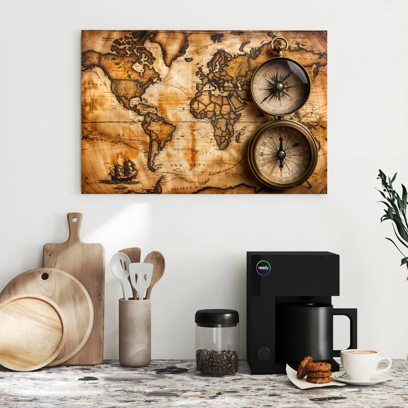Metall Magnettafel - Weltkarte mit Kompassen