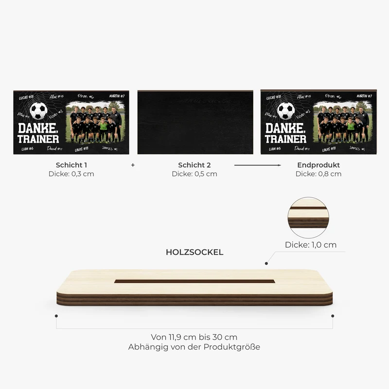 Danke Trainer Fußball - Personalisierte Geschenke Foto | Holzaufsteller Mit Standfuß