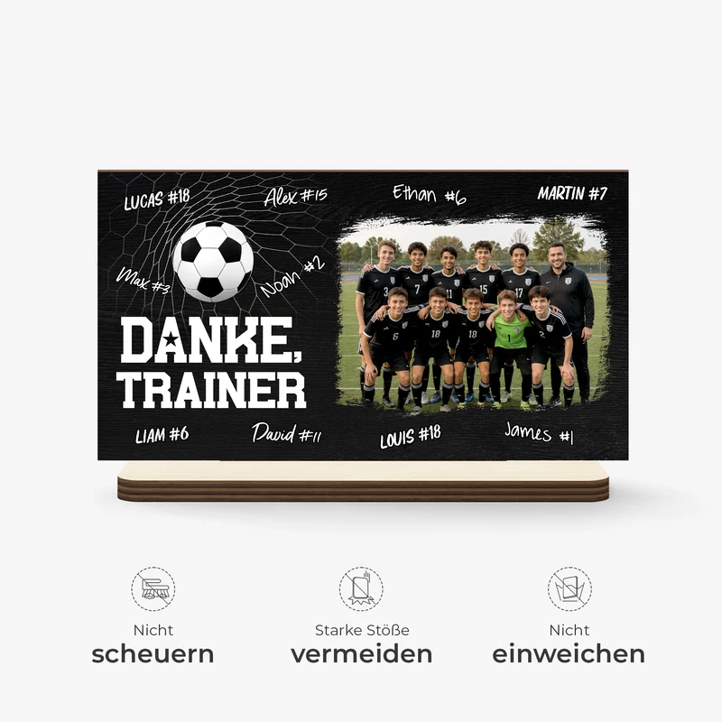 Danke Trainer Fußball - Personalisierte Geschenke Foto | Holzaufsteller Mit Standfuß