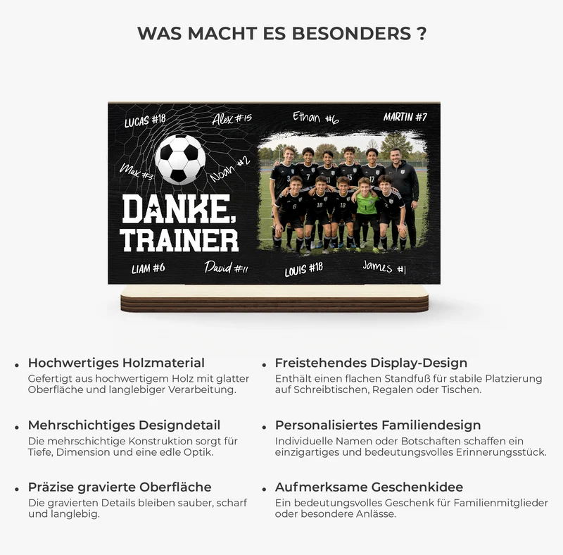 Danke Trainer Fußball - Personalisierte Geschenke Foto | Holzaufsteller Mit Standfuß