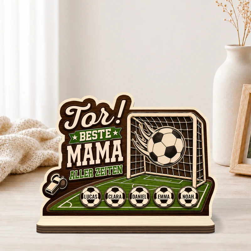[3D-Optik] Tor Bester Papa Aller Zeiten - Personalisiertes Geschenk | Holzaufsteller Mit Standfuß Papa Mama Fußball