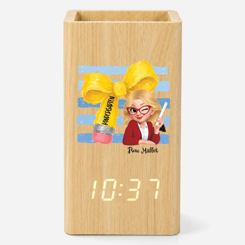 Kindergarten Geschenkschleife Bleistift - Personalisierte Geschenke Lehrerin | Stiftehalter Mit Uhr
