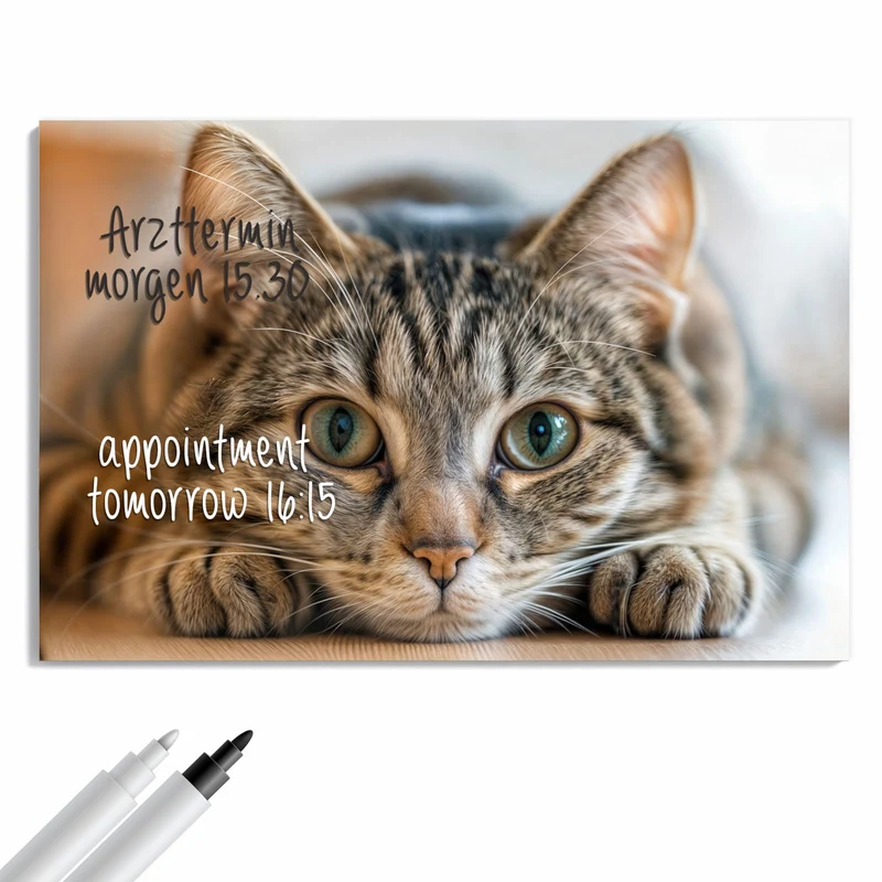 Metall Magnettafel - Liegende Katze