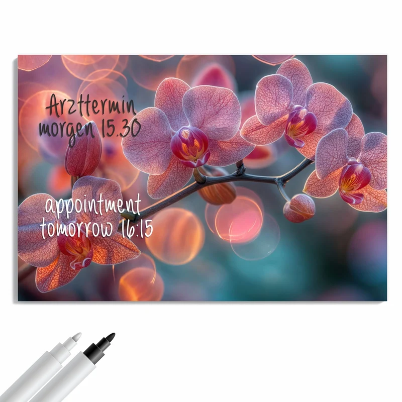 Metall Magnettafel - Orchideen vor Orange