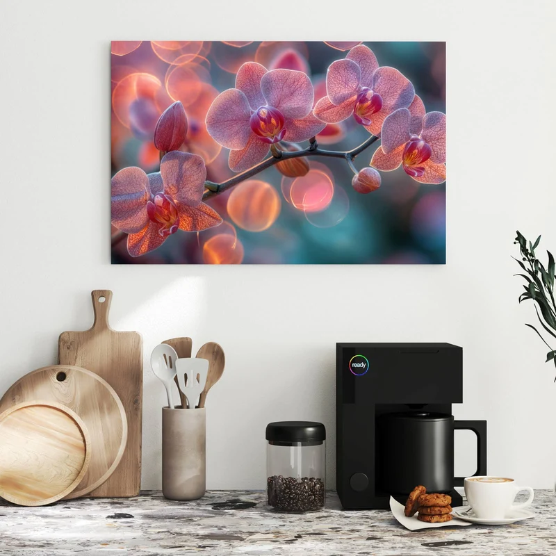 Metall Magnettafel - Orchideen vor Orange
