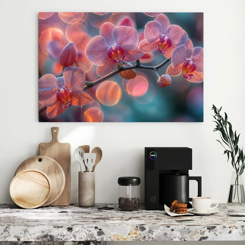 Metall Magnettafel - Orchideen vor Orange