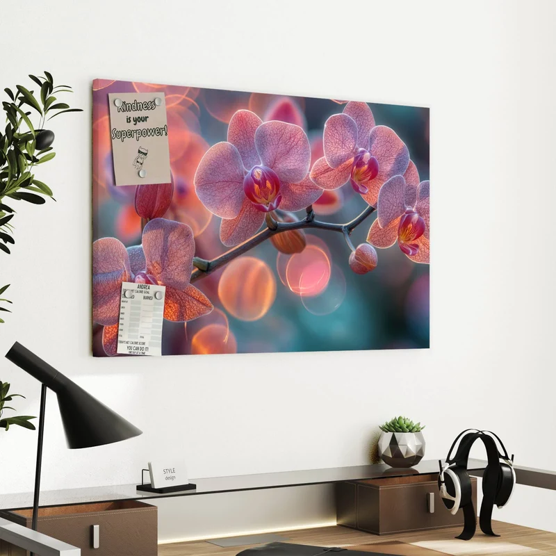 Metall Magnettafel - Orchideen vor Orange