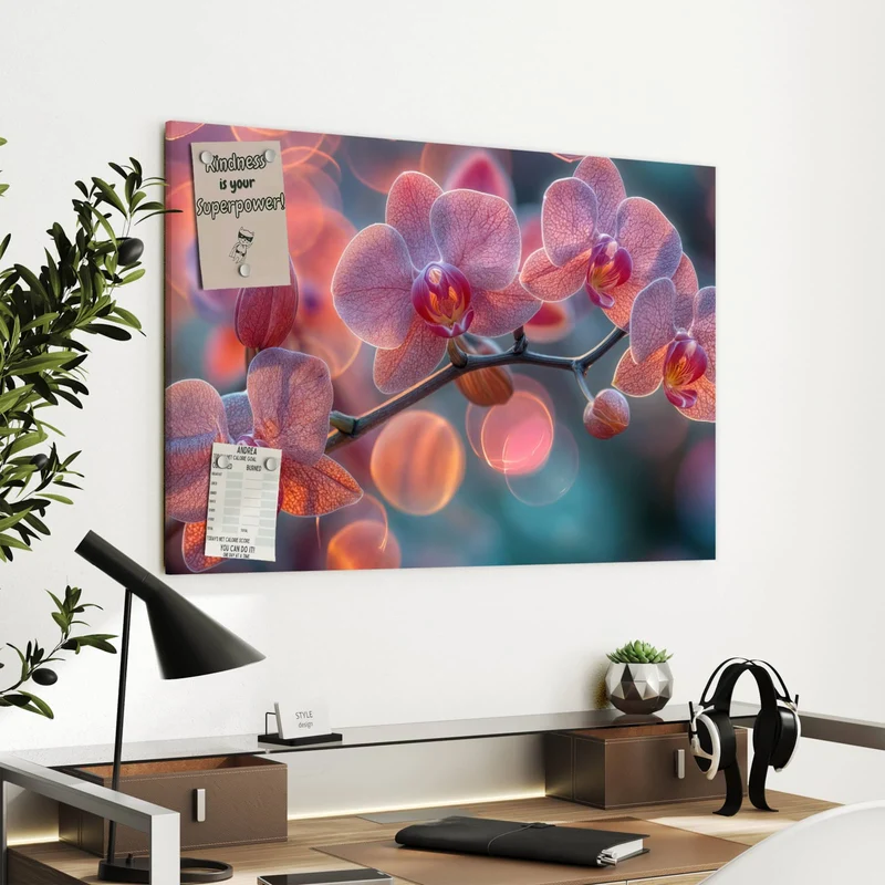 Metall Magnettafel - Orchideen vor Orange