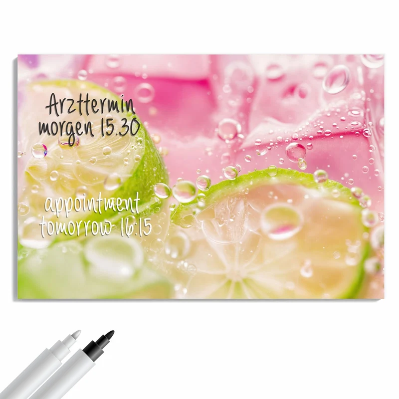 Metall Magnettafel - Limetten auf Rosa