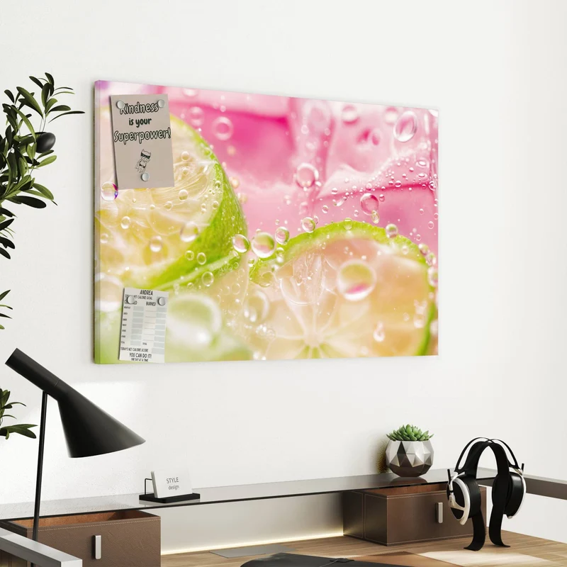 Metall Magnettafel - Limetten auf Rosa