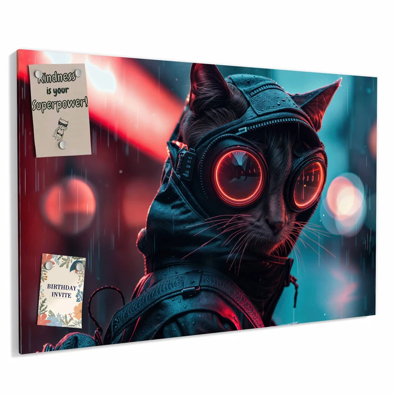 Metall Magnettafel - Katze im Neonregen
