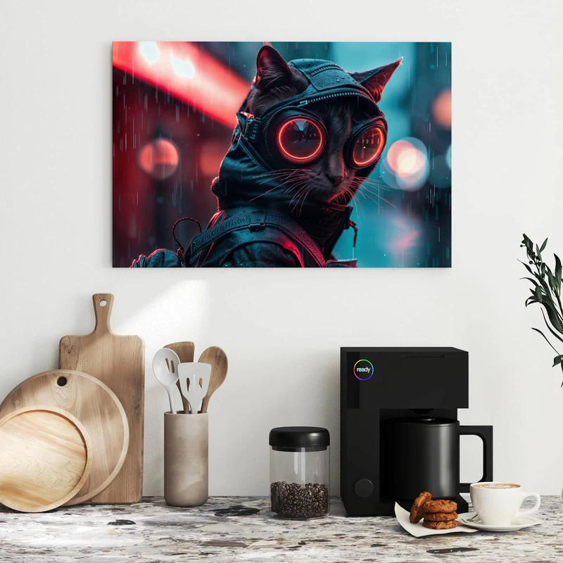 Metall Magnettafel - Katze im Neonregen