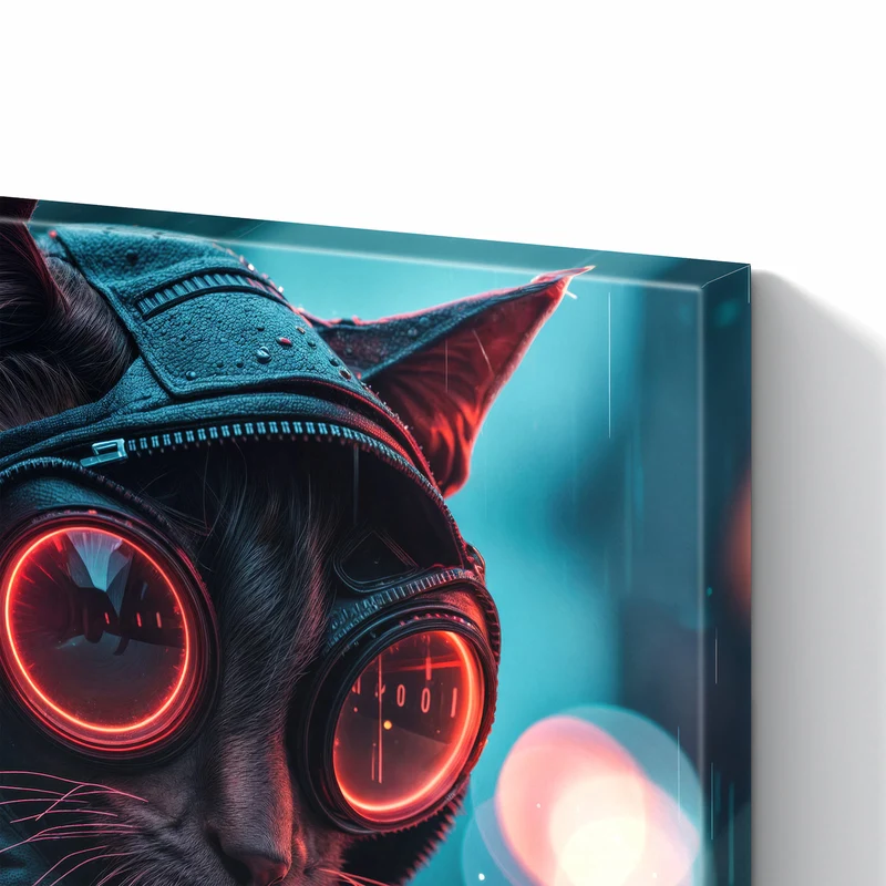 Metall Magnettafel - Katze im Neonregen