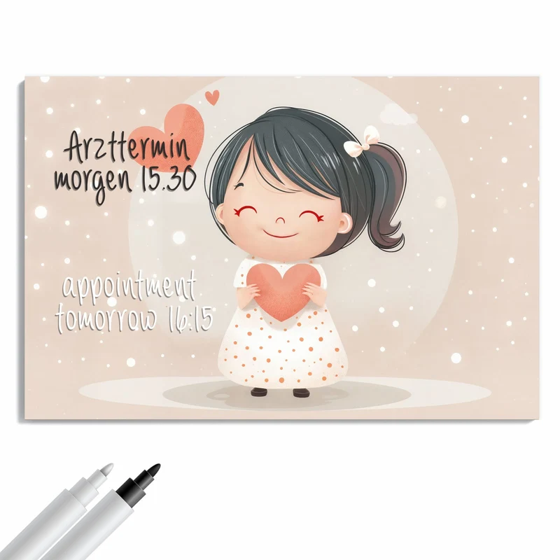 Metall Magnettafel - Mädchen mit zwei Herzen