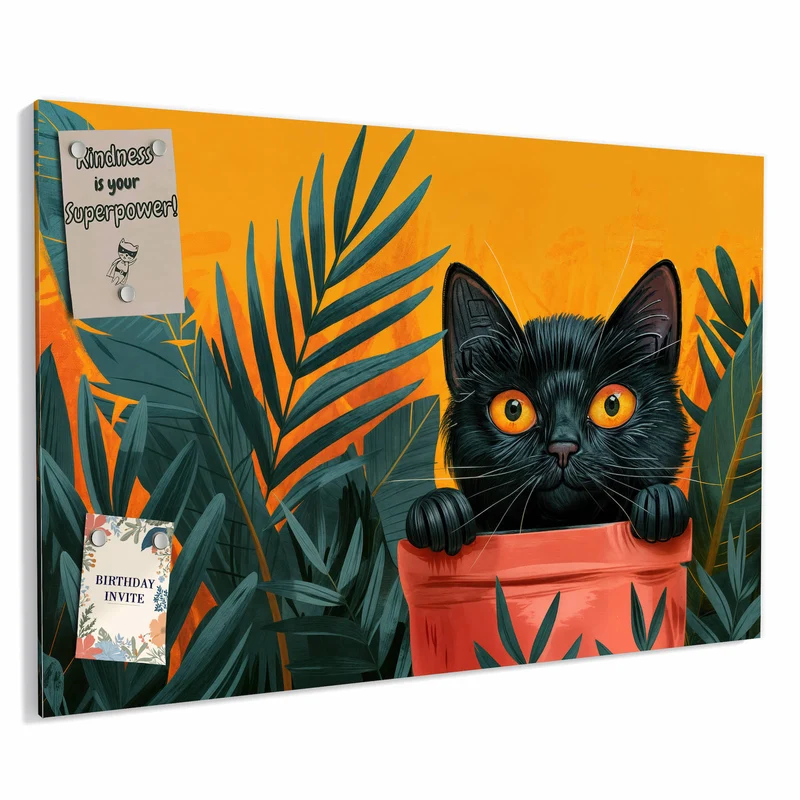 Metall Magnettafel - Katze im Blumentopf