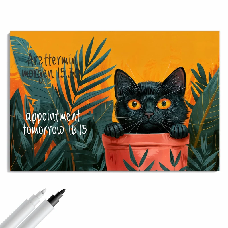 Metall Magnettafel - Katze im Blumentopf
