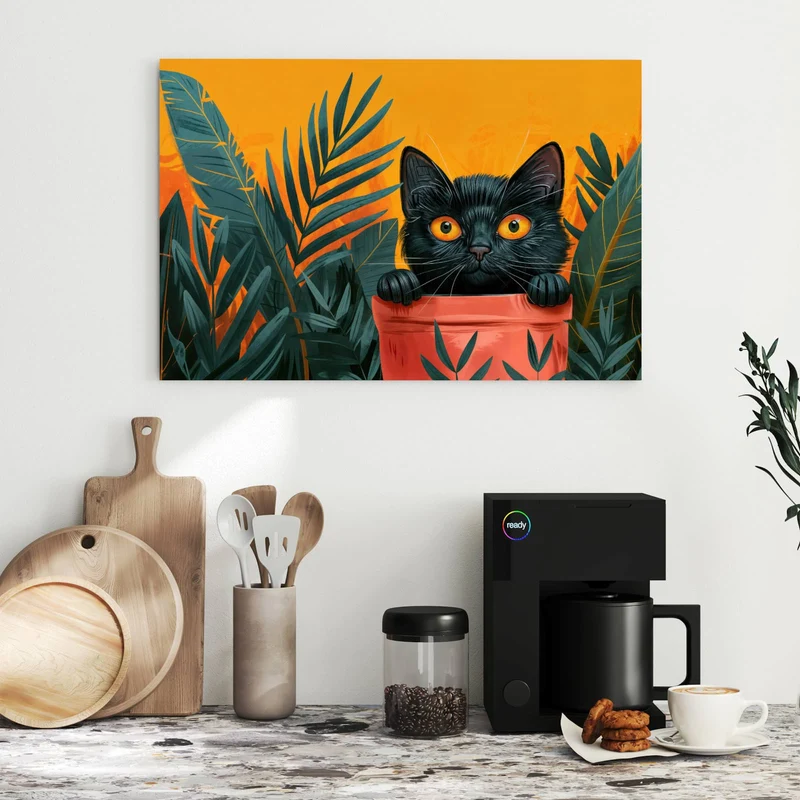 Metall Magnettafel - Katze im Blumentopf