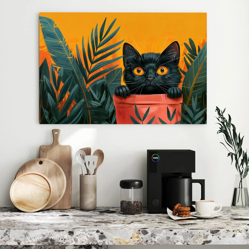 Metall Magnettafel - Katze im Blumentopf