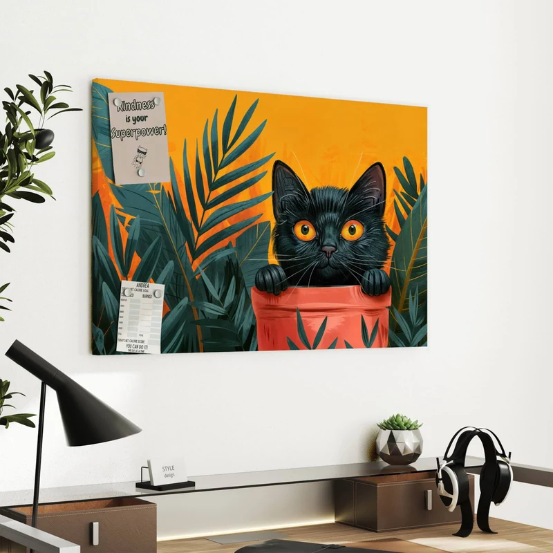 Metall Magnettafel - Katze im Blumentopf