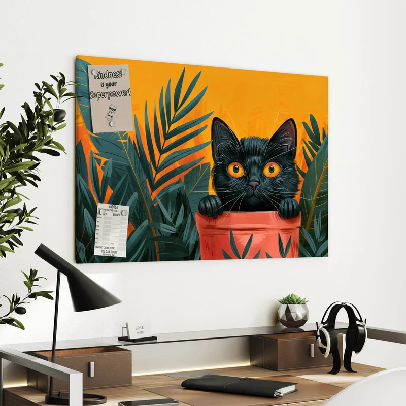 Metall Magnettafel - Katze im Blumentopf