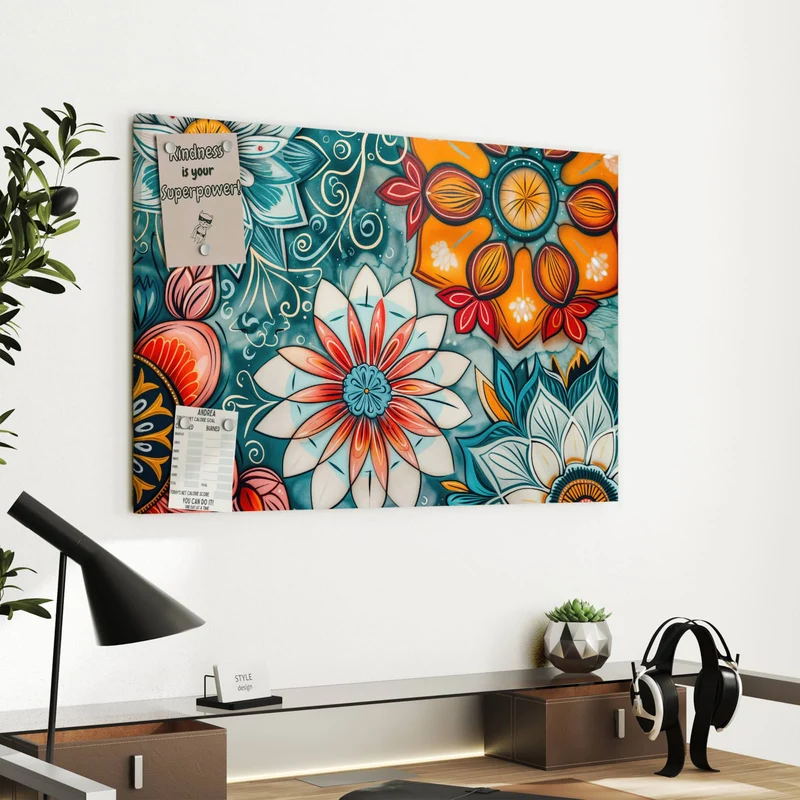 Metall Magnettafel - Ornamente und Blüten