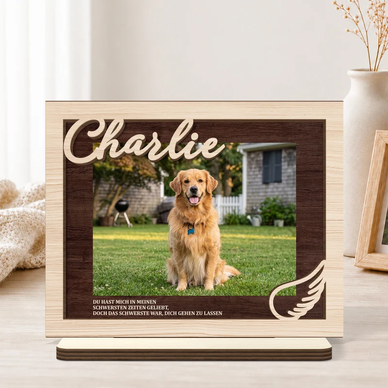 Wenn Liebe Allein Dich Hätte Bei Uns Halten Können - Personalisierte Trauergeschenke | Holzaufsteller Mit Standfuß Foto Haustiere