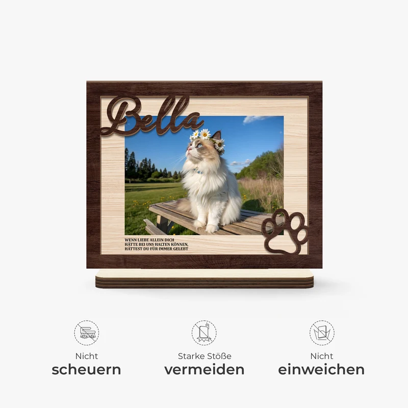 Wenn Liebe Allein Dich Hätte Bei Uns Halten Können - Personalisierte Trauergeschenke | Holzaufsteller Mit Standfuß Foto Haustiere