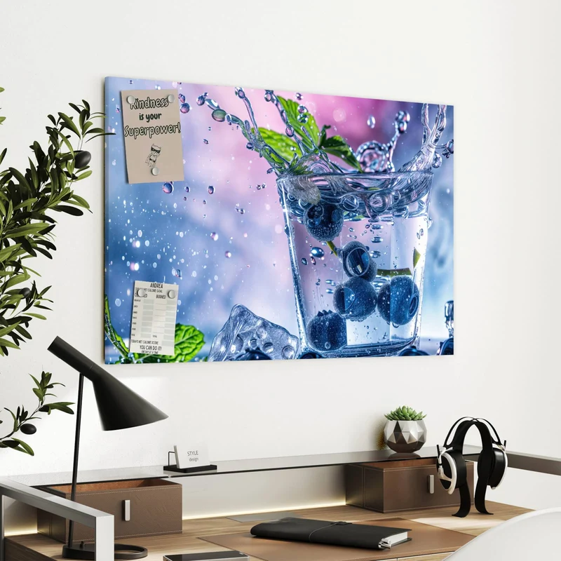 Metall Magnettafel - Blaubeeren im Glas