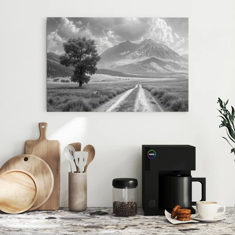 Metall Magnettafel - Einsamer Baum vor Bergen
