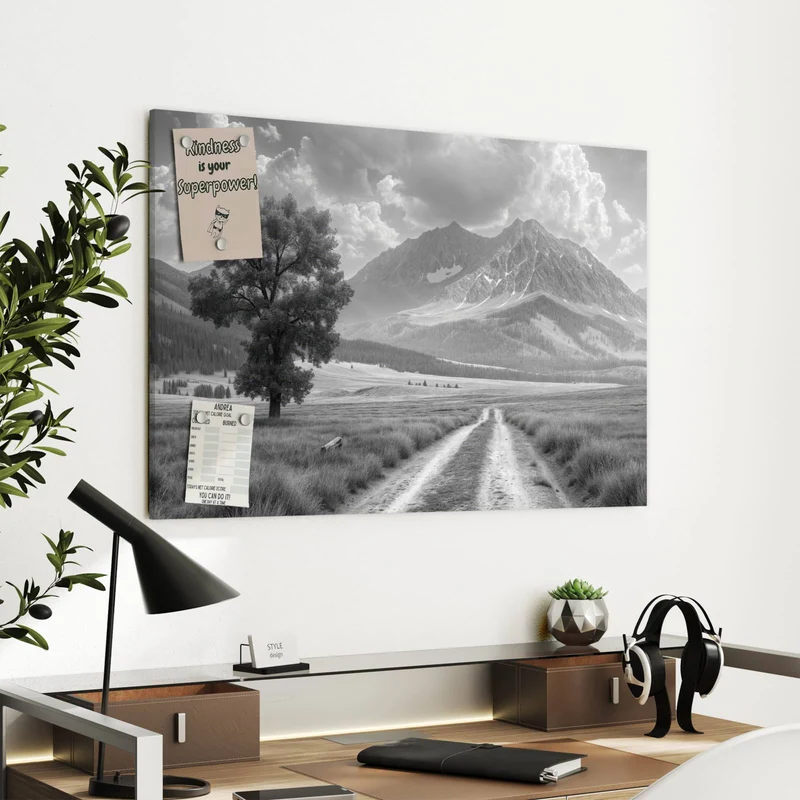 Metall Magnettafel - Einsamer Baum vor Bergen