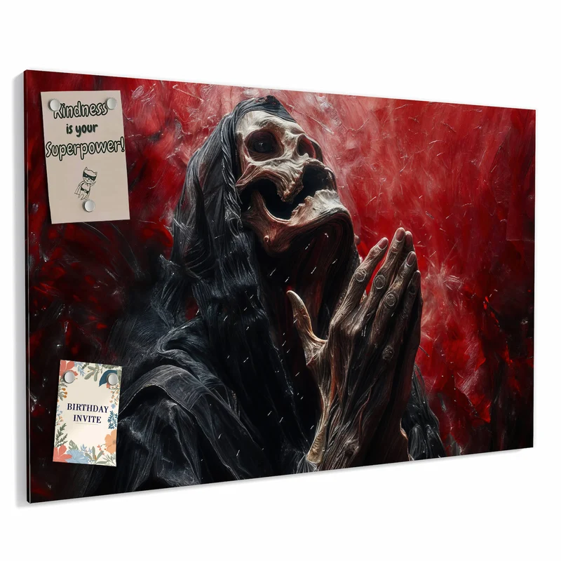 Metall Magnettafel - Betendes Skelett