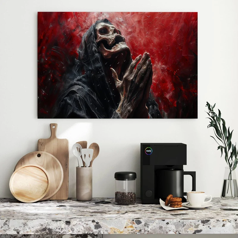 Metall Magnettafel - Betendes Skelett