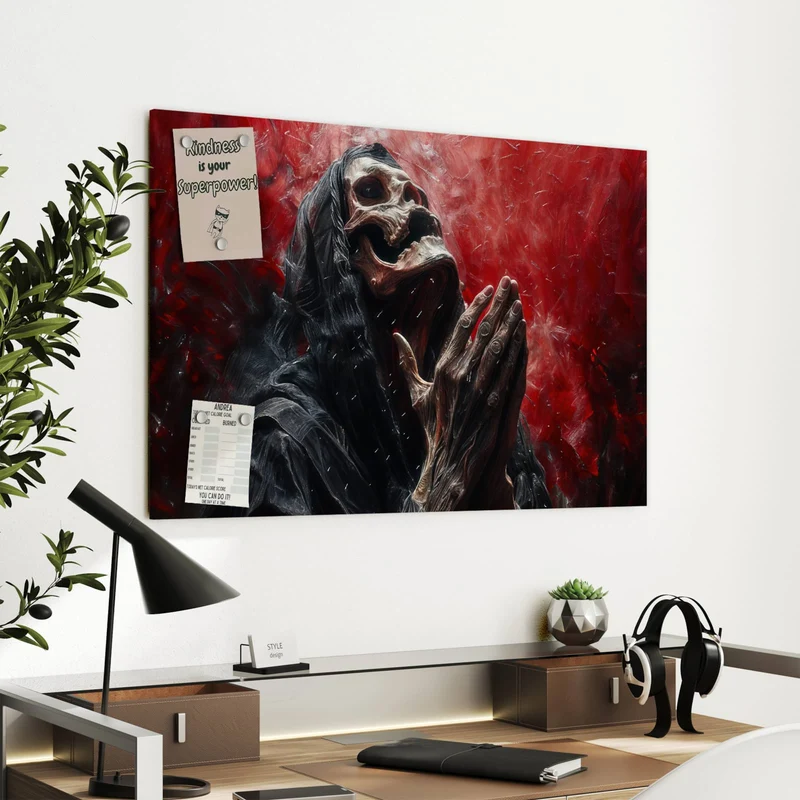 Metall Magnettafel - Betendes Skelett