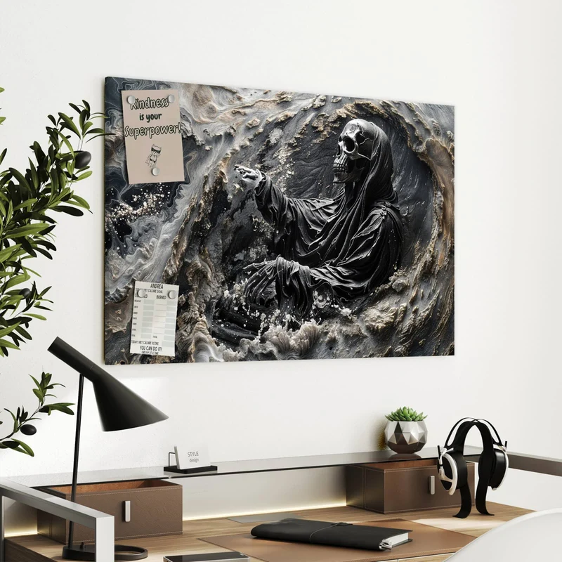 Metall Magnettafel - Skelett in Wellen