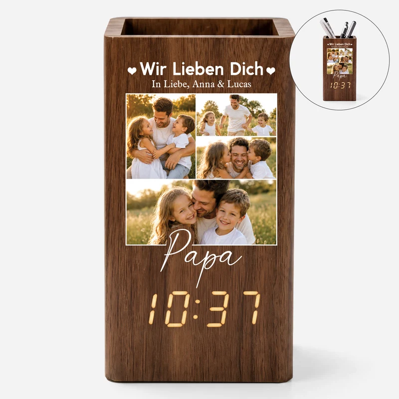 Ich Liebe Dich - Personalisierte Geschenke Foto | Stiftehalter Mit Uhr Mama Papa