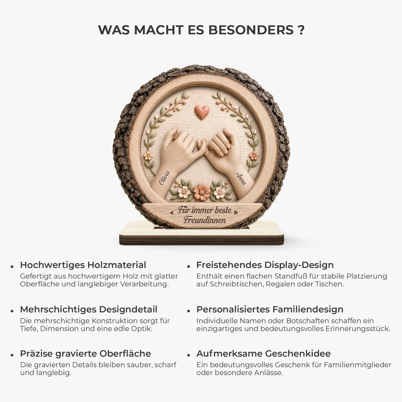 [3D-Optik] Bestie Für Immer - Personalisiertes Geschenk | Holzaufsteller Mit Standfuß Beste Freunde