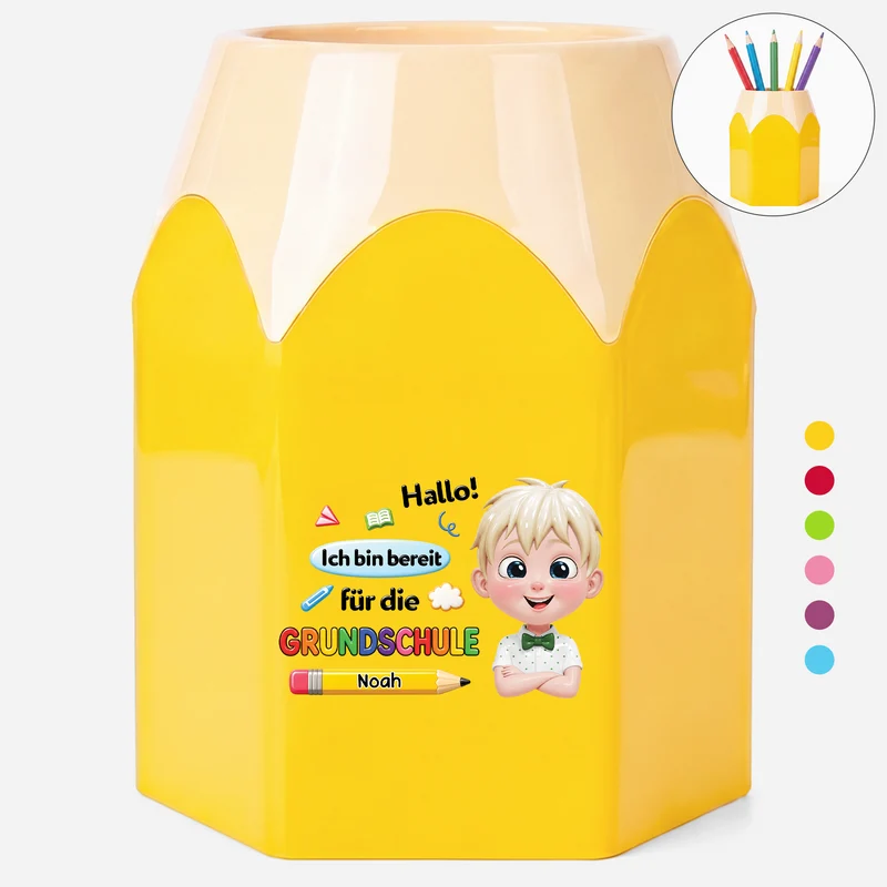 [3D-Optik] Hallo Ich Bin Bereit Für Den Kindergarten - Personalisierte Geschenke Kinder | Stiftehalter