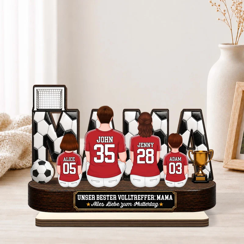 [3D-Optik] Unser bester Volltreffer Papa Mama Fußball - Personalisiertes Geschenk | Holzaufsteller Mit Standfuß