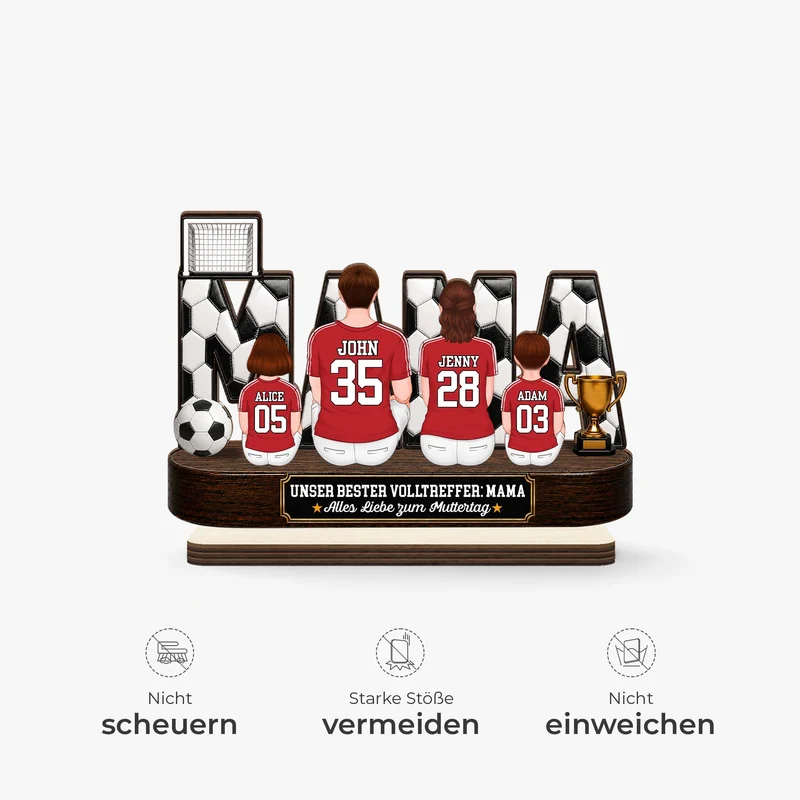 [3D-Optik] Unser bester Volltreffer Papa Mama Fußball - Personalisiertes Geschenk | Holzaufsteller Mit Standfuß