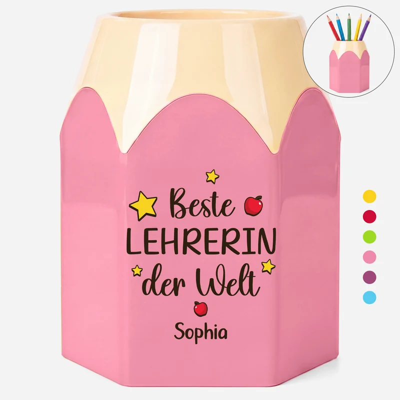 Beste Lehrerin Der Welt - Personalisiertes Geschenk | Stiftehalter