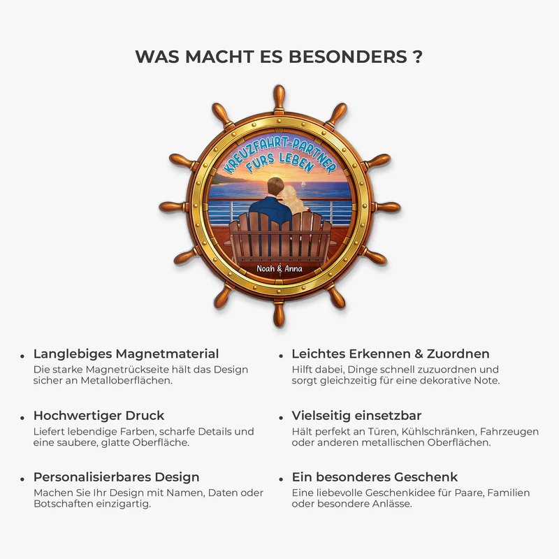 Kreuzfahrt-Partner Fürs Leben - Personalisierte Geschenke Paar | Acryl Magnet Steuerrad