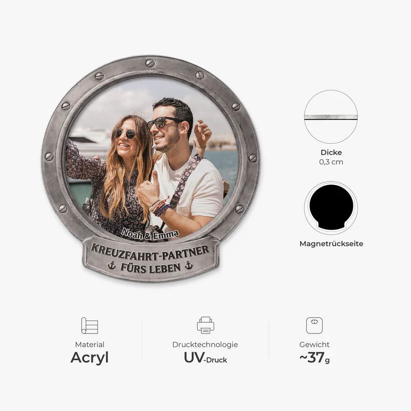 Kreuzfahrt-Partner Fürs Leben - Personalisierte Geschenke Paar | Acryl Magnet Foto Bullauge