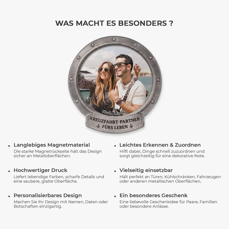 Kreuzfahrt-Partner Fürs Leben - Personalisierte Geschenke Paar | Acryl Magnet Foto Bullauge