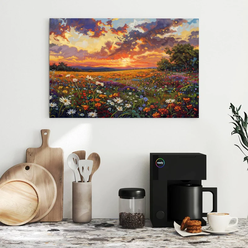 Metall Magnettafel - Wildblumen im Abendrot